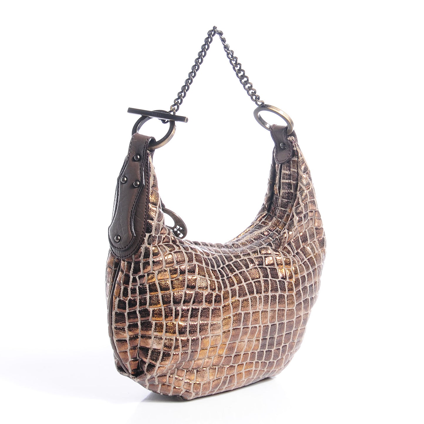 Metallic Canvas Croc Effect Chef Chain Hobo