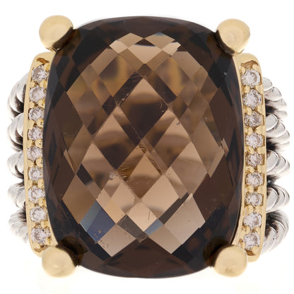 David Yurman Sterling Silver 18K Yellow Gold Diamond 20mm Smoky Quartz Wheaton Ring 51 5.75 1 of 7