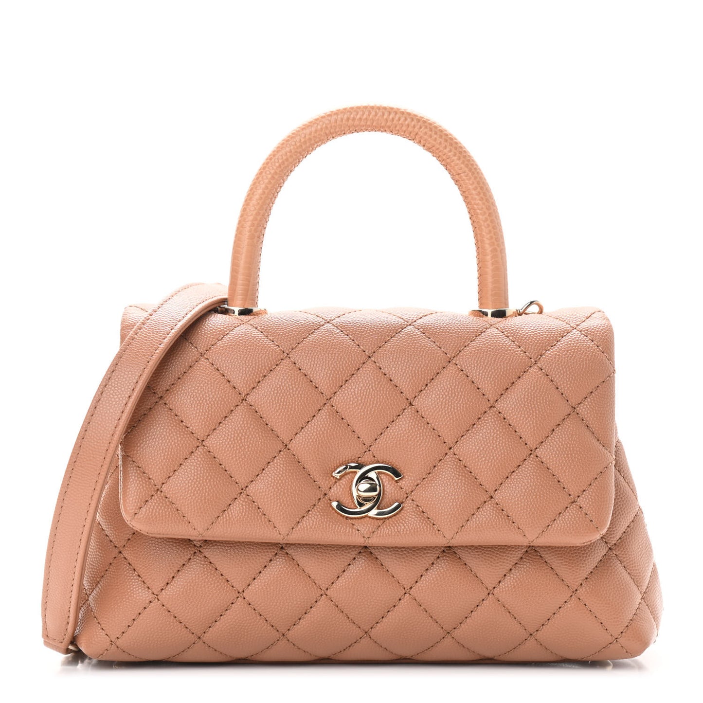Caviar Lizard Embossed Quilted Mini Coco Handle Flap Brown