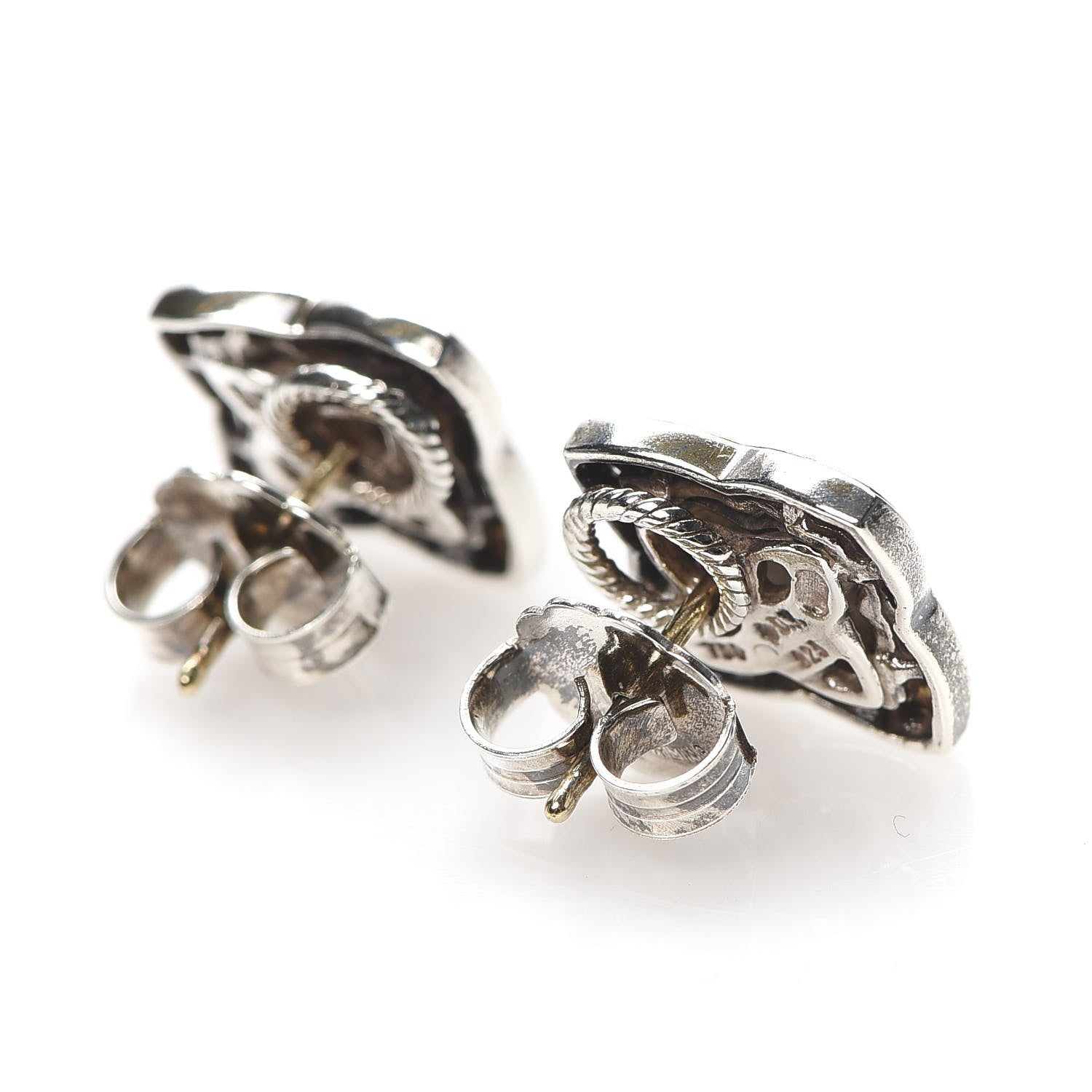 David Yurman Sterling Silver 14K Yellow Gold Quatrefoil Earrings 3 of 4