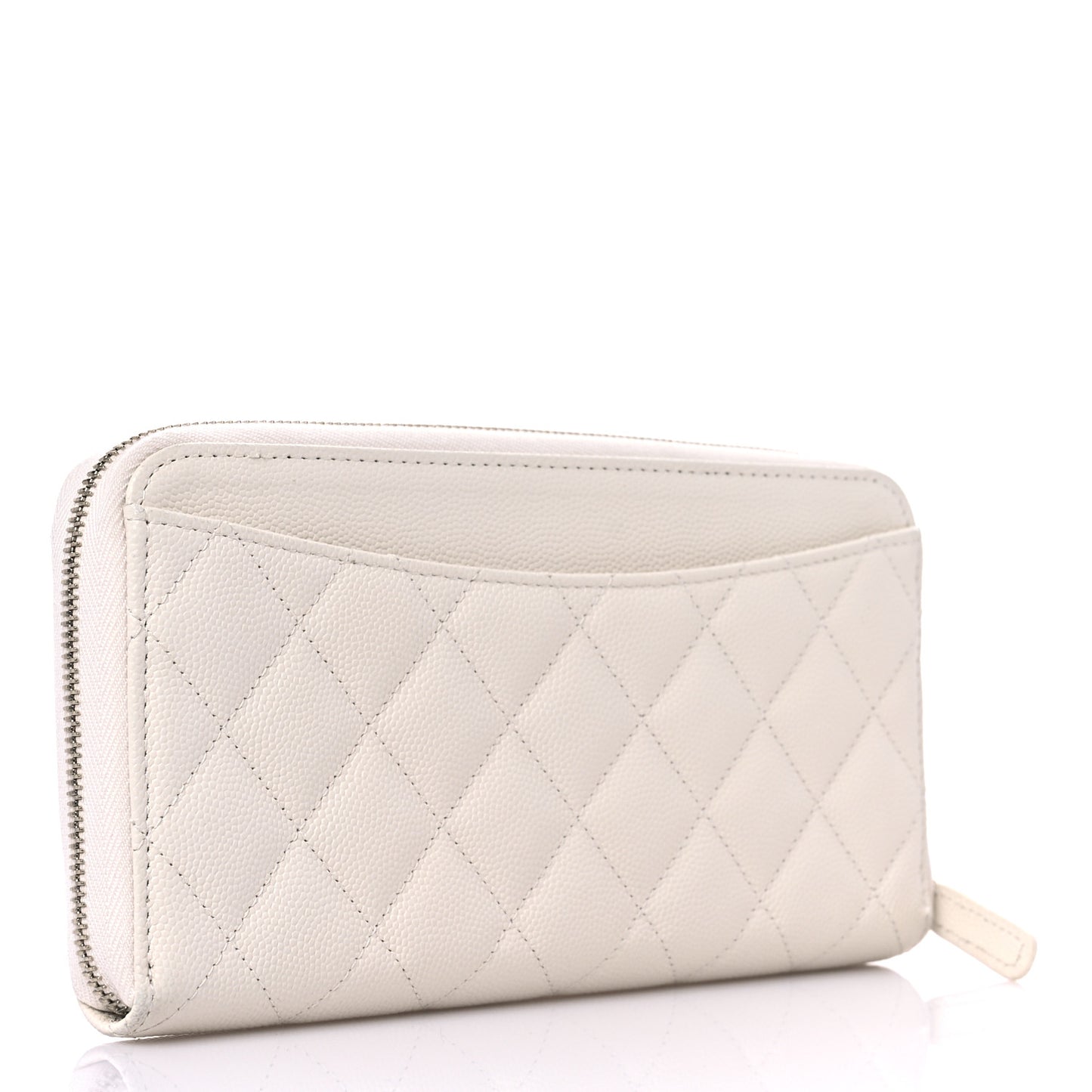 Caviar Quilted Large Gusset Zip Around Wallet White