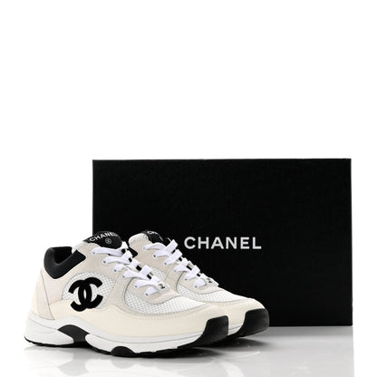Chanel Mesh Suede Calfskin Grained Calfskin Womens CC Sneakers 37 White Black 8 of 8