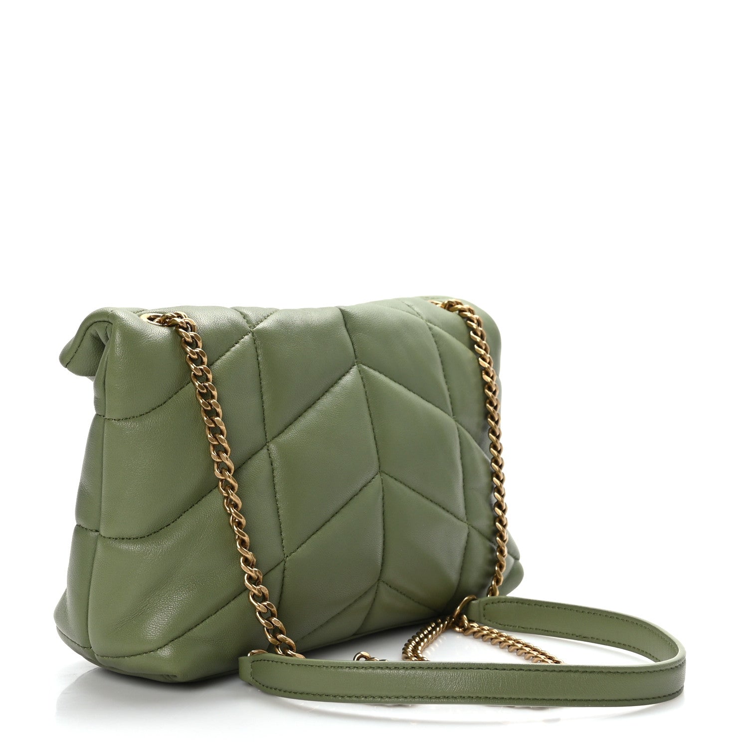 Saint Laurent Lambskin Quilted Toy Loulou Puffer Monogram Chain Satchel Light Pistache 3 of 10