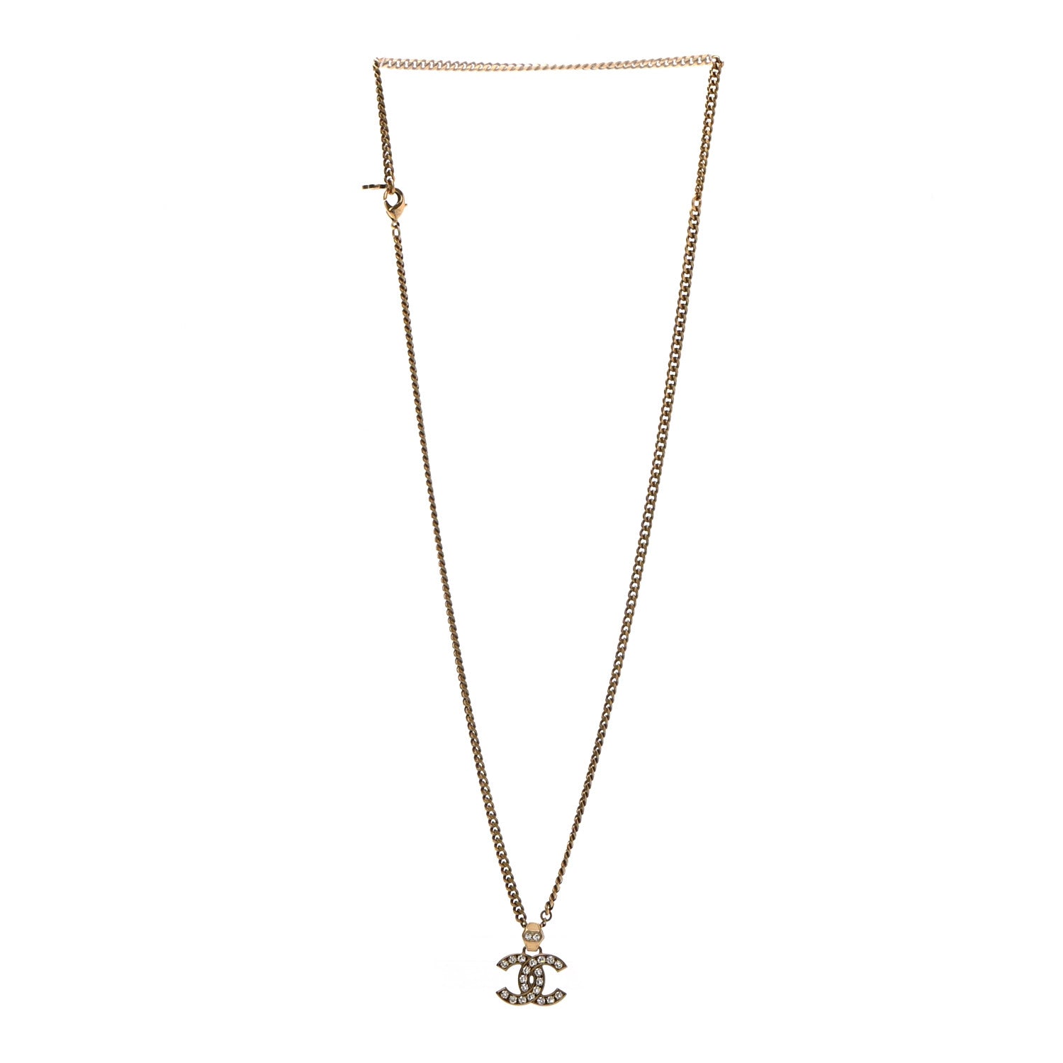 Chanel Crystal CC Pendant Necklace Gold 3 of 5