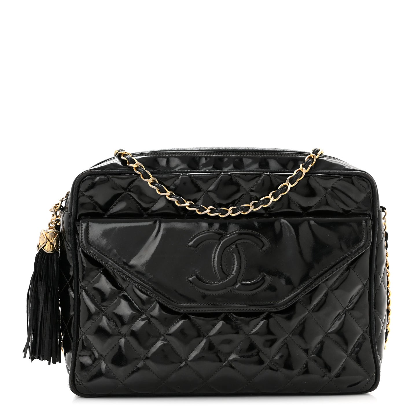 Patent Quilted Tassel Camera Case Black