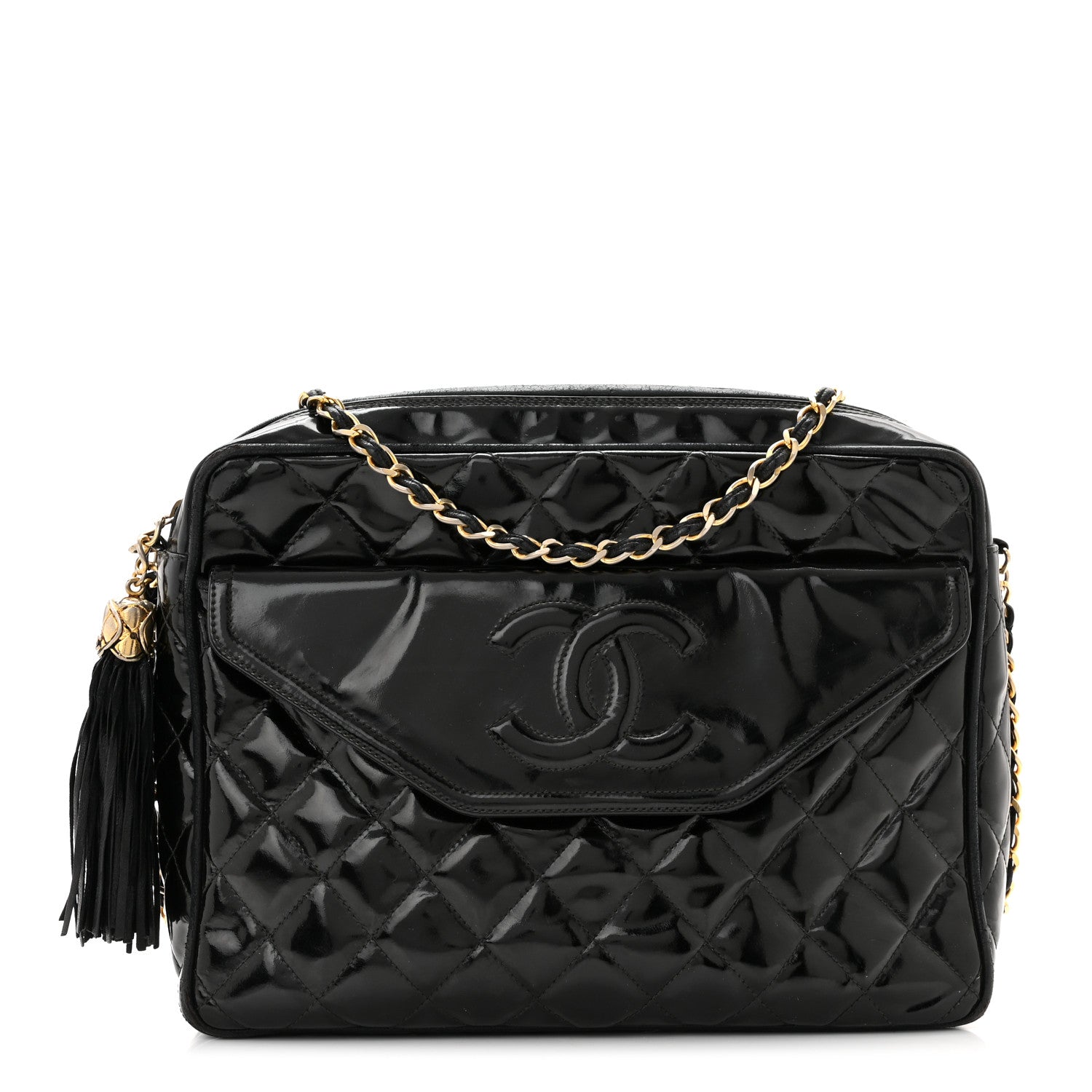 Chanel Patent Quilted Tassel Camera Case Black 1 of 11