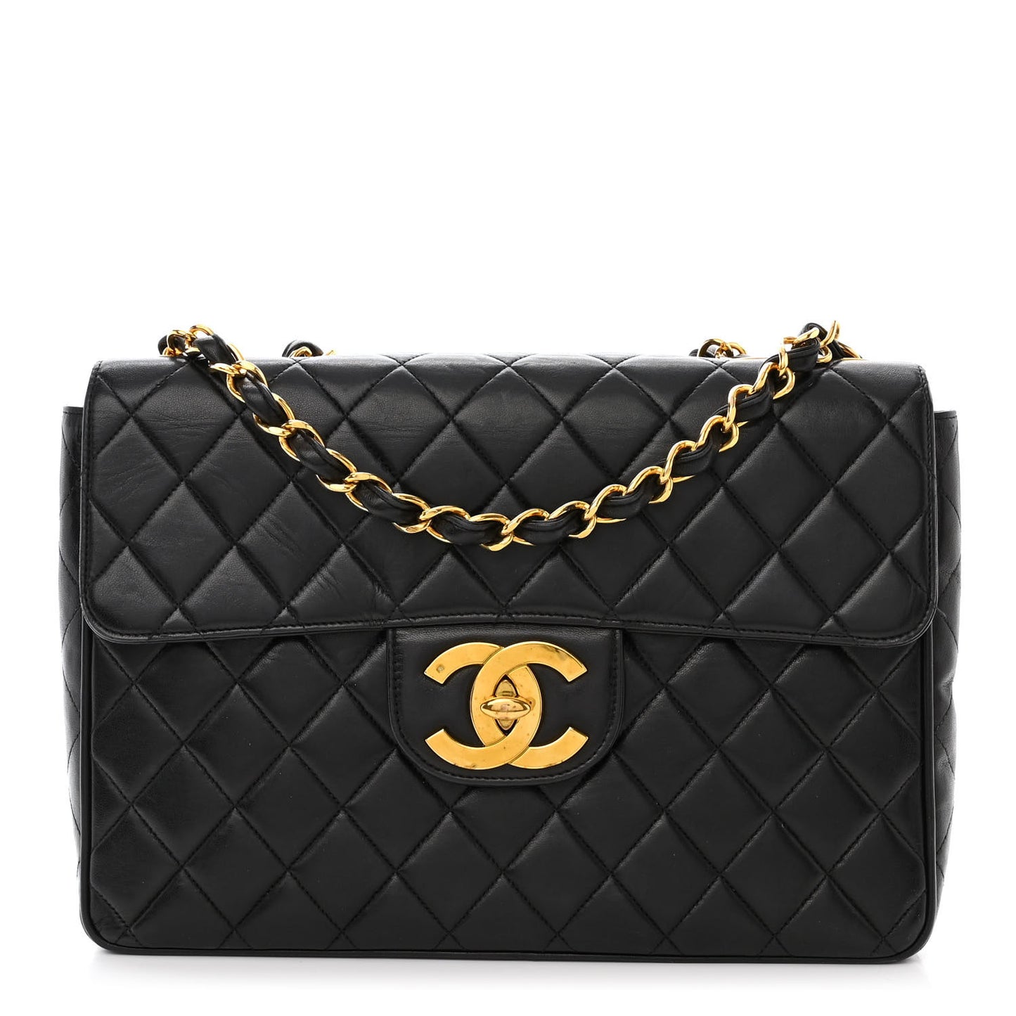 Lambskin Quilted XL Jumbo Single Flap Black