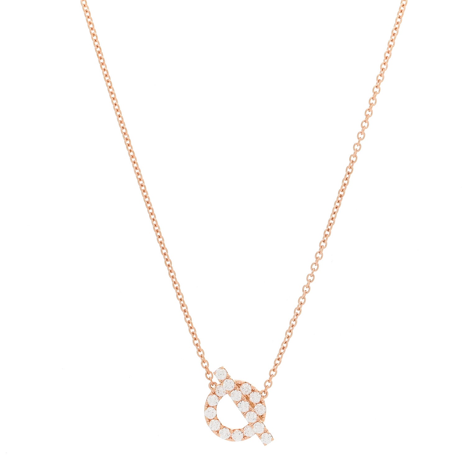 Hermes 18K Rose Gold Diamond Finesse Pendant Necklace 1 of 6