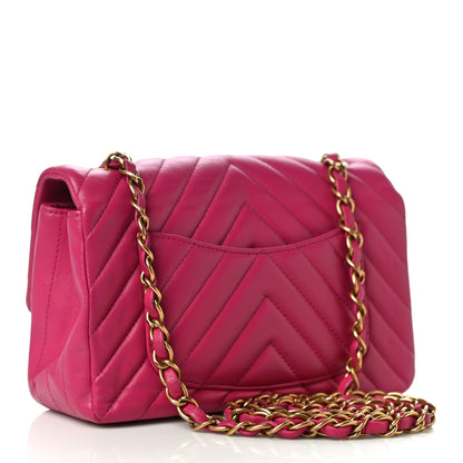 Chanel Lambskin Chevron Quilted Mini Rectangular Flap Dark Pink 3 of 11