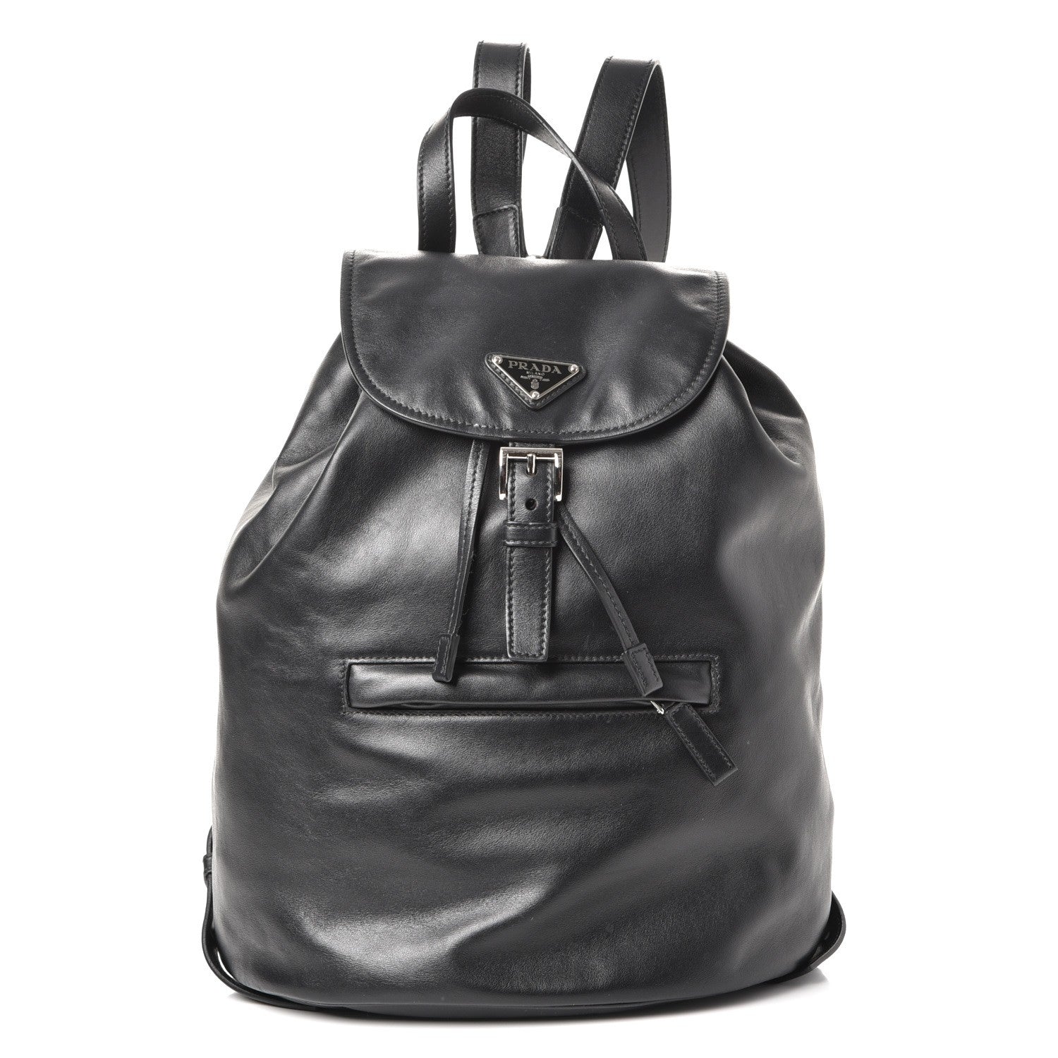 Prada Soft Calfskin Cinch Backpack Black 1 of 9