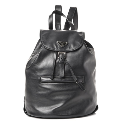 Prada Soft Calfskin Cinch Backpack Black 1 of 9