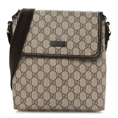 Gucci GG Supreme Monogram Selleria Calfskin Small Flap Messenger Bag Beige Ebony Cocoa Dark Chocolate 1 of 10