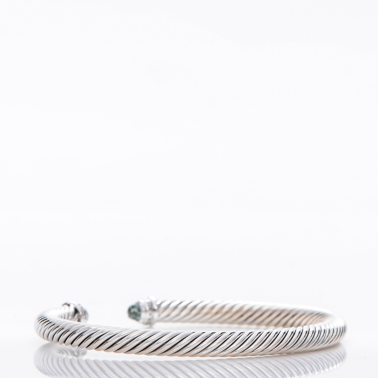 David Yurman Sterling Silver Diamond Prasiolite 5mm Cable Classics Bracelet 3 of 4