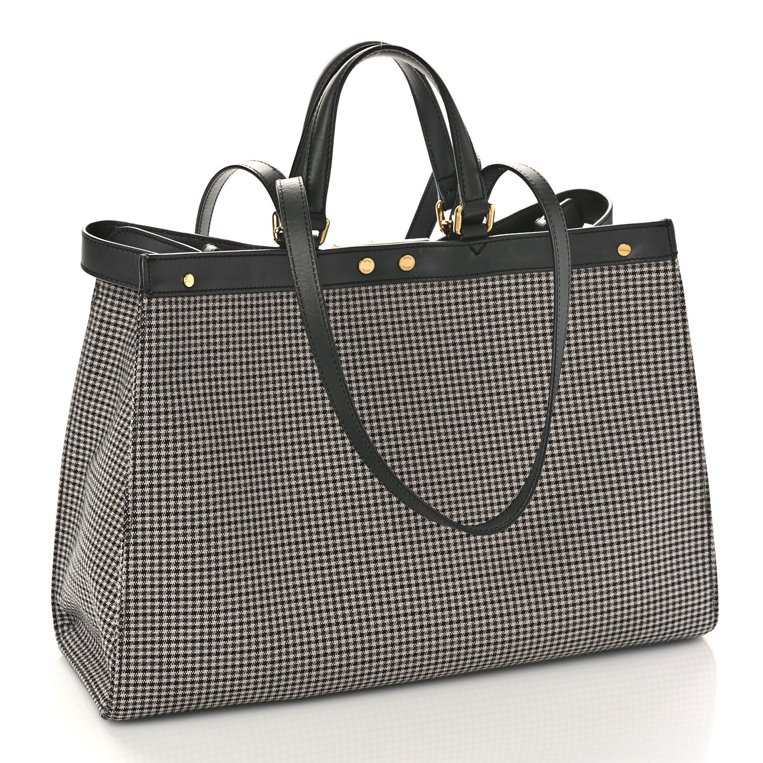 Fendi Wool Vitello King Houndstooth FF Embroidered Medium Peekaboo X-Tote Grigio Anthracite 3 of 8