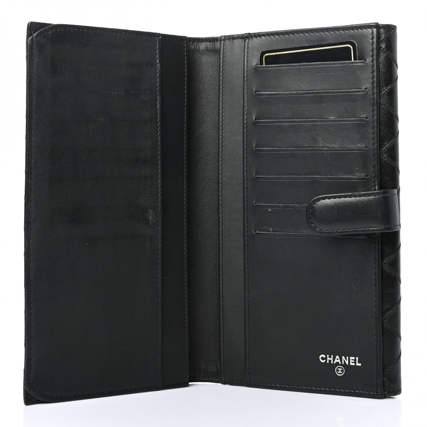 Lambskin Diamond Stitched Flap Wallet Black