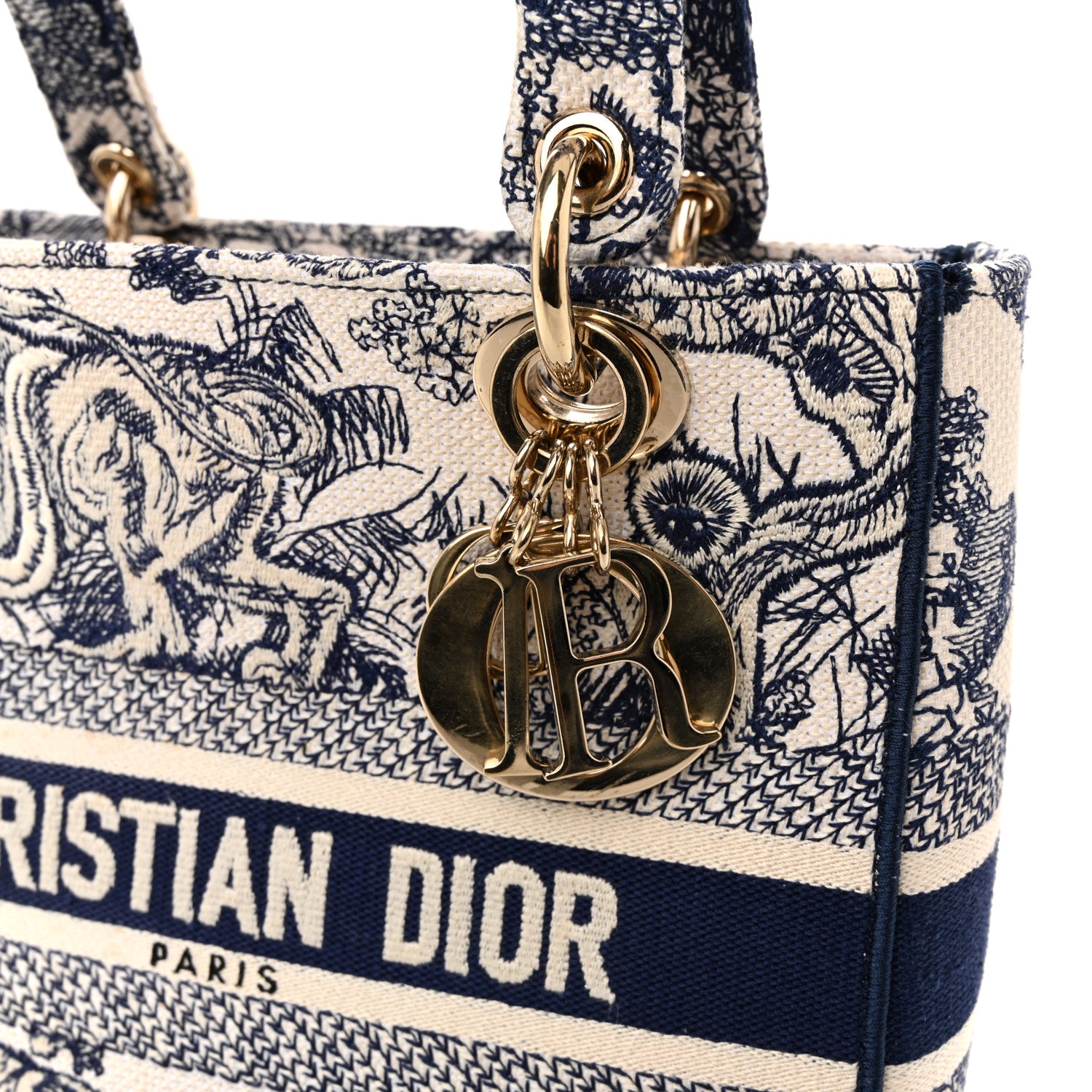 Christian Dior Canvas Toile De Jouy Embroidered Medium Lady D-Lite Navy 11 of 12