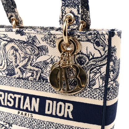 Christian Dior Canvas Toile De Jouy Embroidered Medium Lady D-Lite Navy 11 of 12