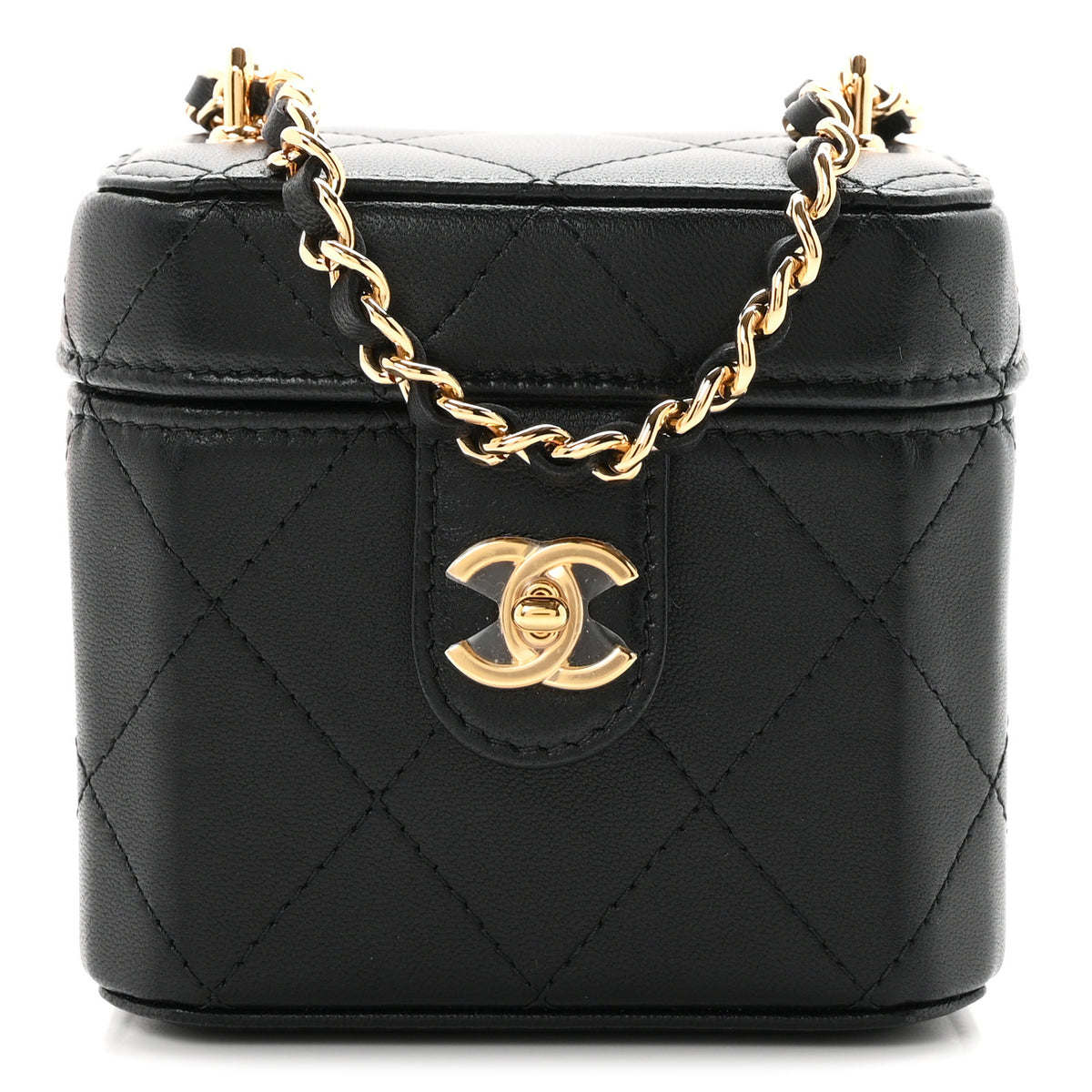 Lambskin Quilted Vanity Clutch With Chain Black