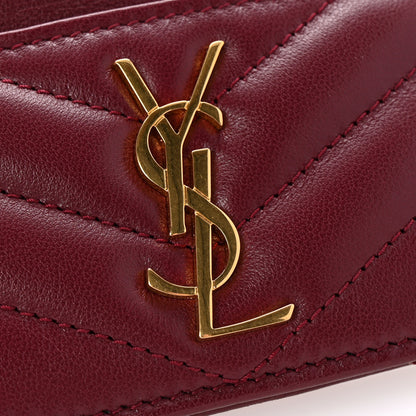 Saint Laurent Lambskin Matelasse Chevron Monogram Credit Card Case Rouge Cabernet 8 of 8