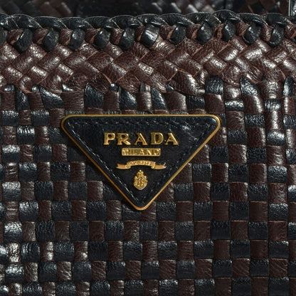 Prada Goatskin Woven Large Tote Moro Black 9 of 9