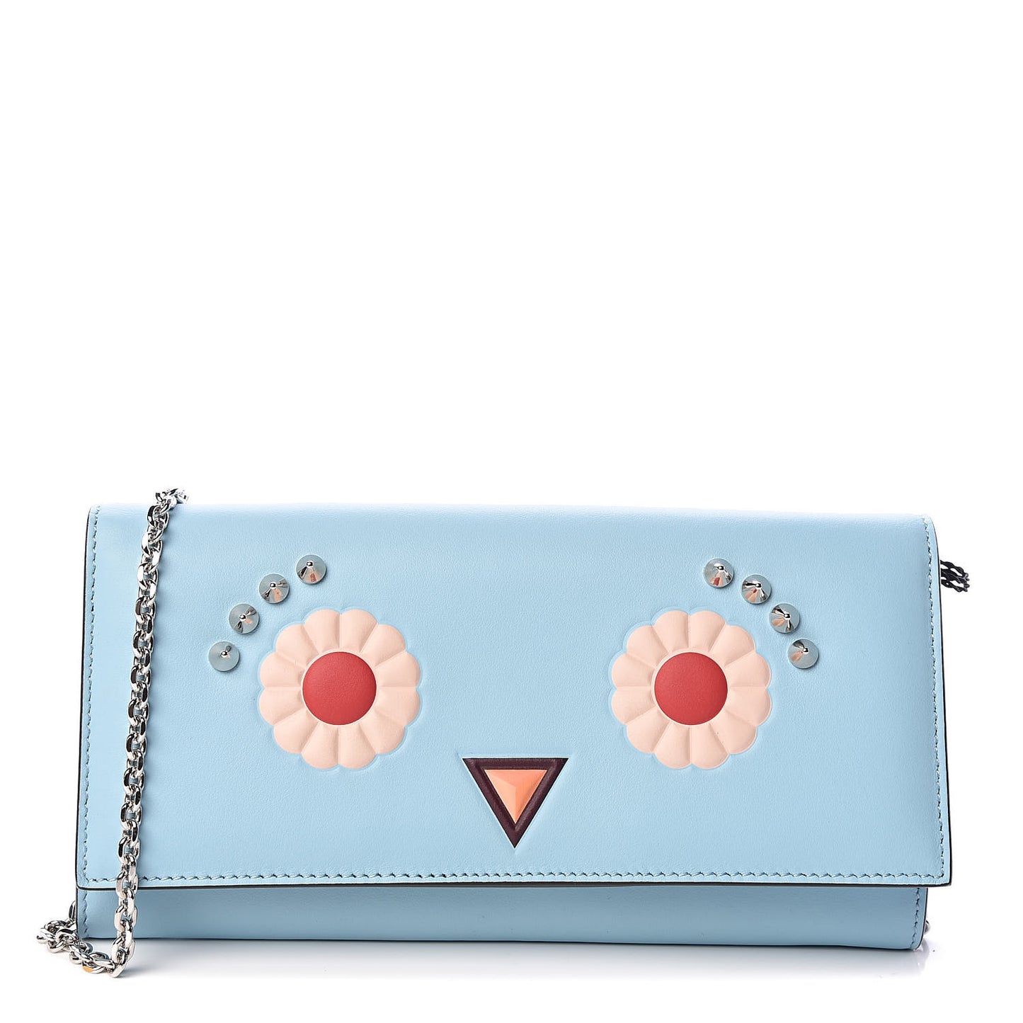 Vitello Century Lucido Hypnoteyes Studded Continental Wallet on Chain Turchese Pallido White Multicolor