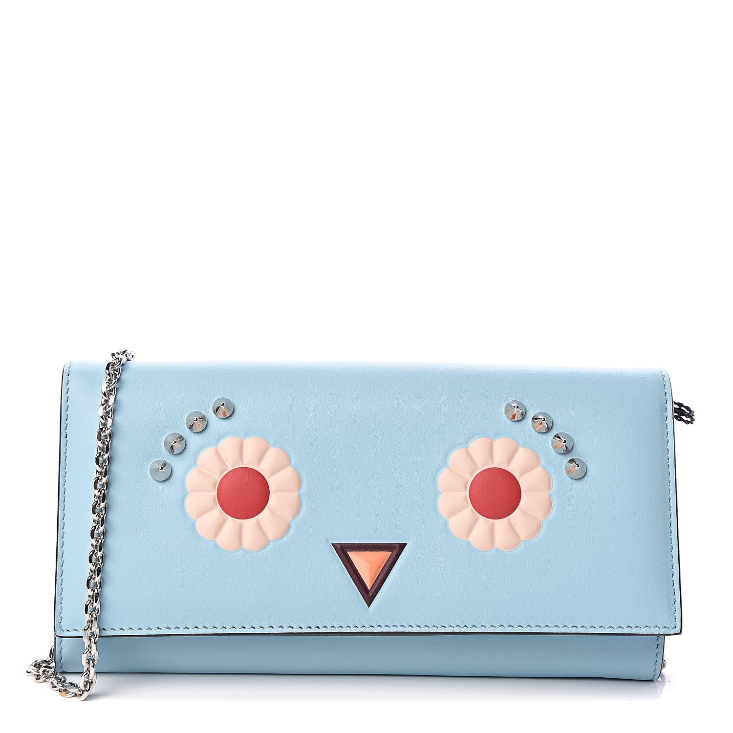 Fendi Vitello Century Lucido Hypnoteyes Studded Continental Wallet on Chain Turchese Pallido White Multicolor 1 of 10