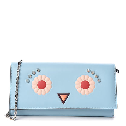Fendi Vitello Century Lucido Hypnoteyes Studded Continental Wallet on Chain Turchese Pallido White Multicolor 1 of 10