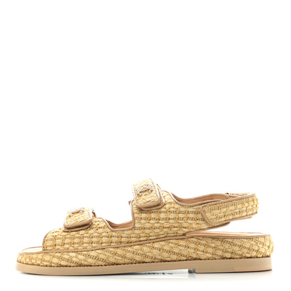 Chanel Braided Fabric Velcro Dad Sandals 38.5 Beige 1 of 9