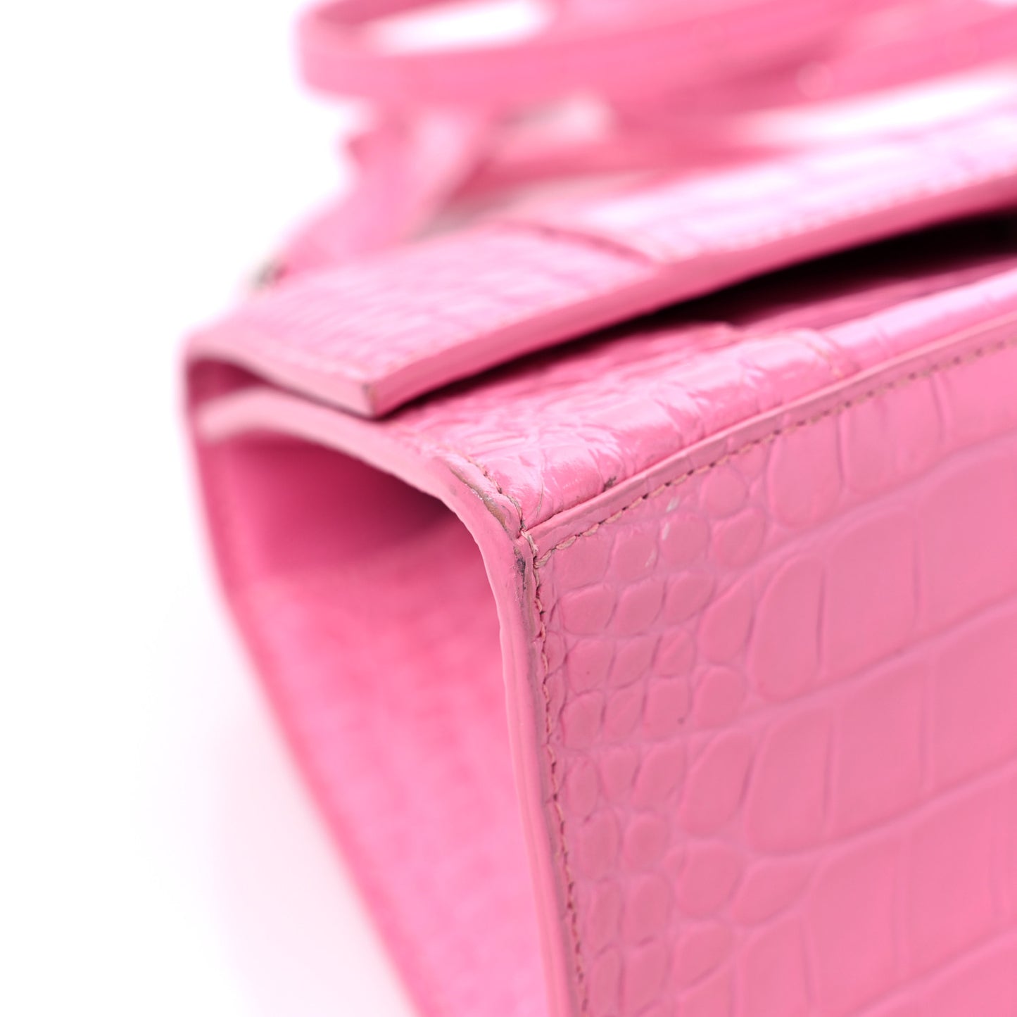 Shiny Calfskin Crocodile Embossed Small Hourglass Top Handle Bag Baby Pink