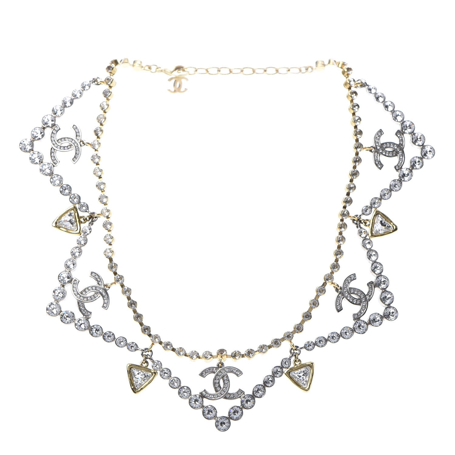 Chanel Crystal CC Choker Necklace Gold Silver 3 of 5