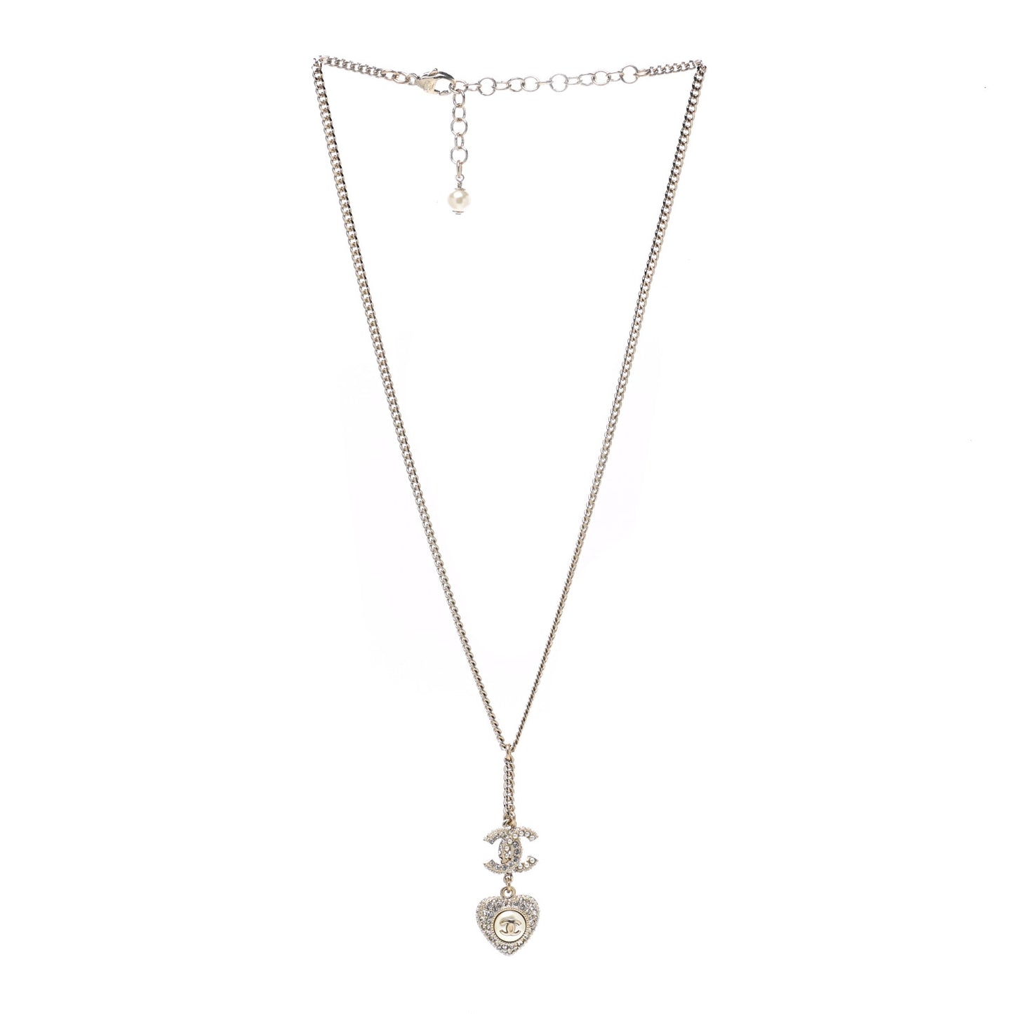 Pearl Crystal CC Heart Necklace Pearly White Gold