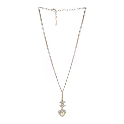 Chanel Pearl Crystal CC Heart Necklace Pearly White Gold 3 of 5