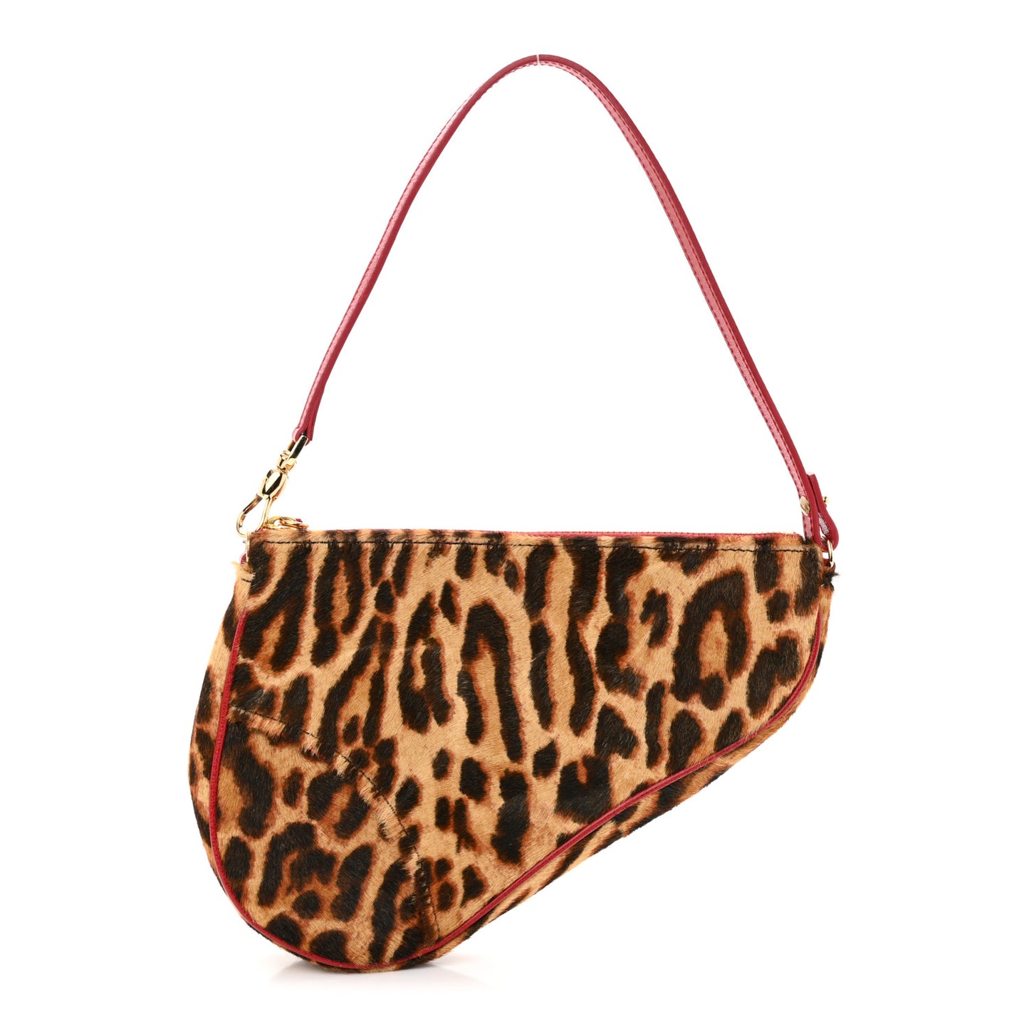 CHRISTIAN DIOR Pony Hair Leopard Mini Saddle Bag Red