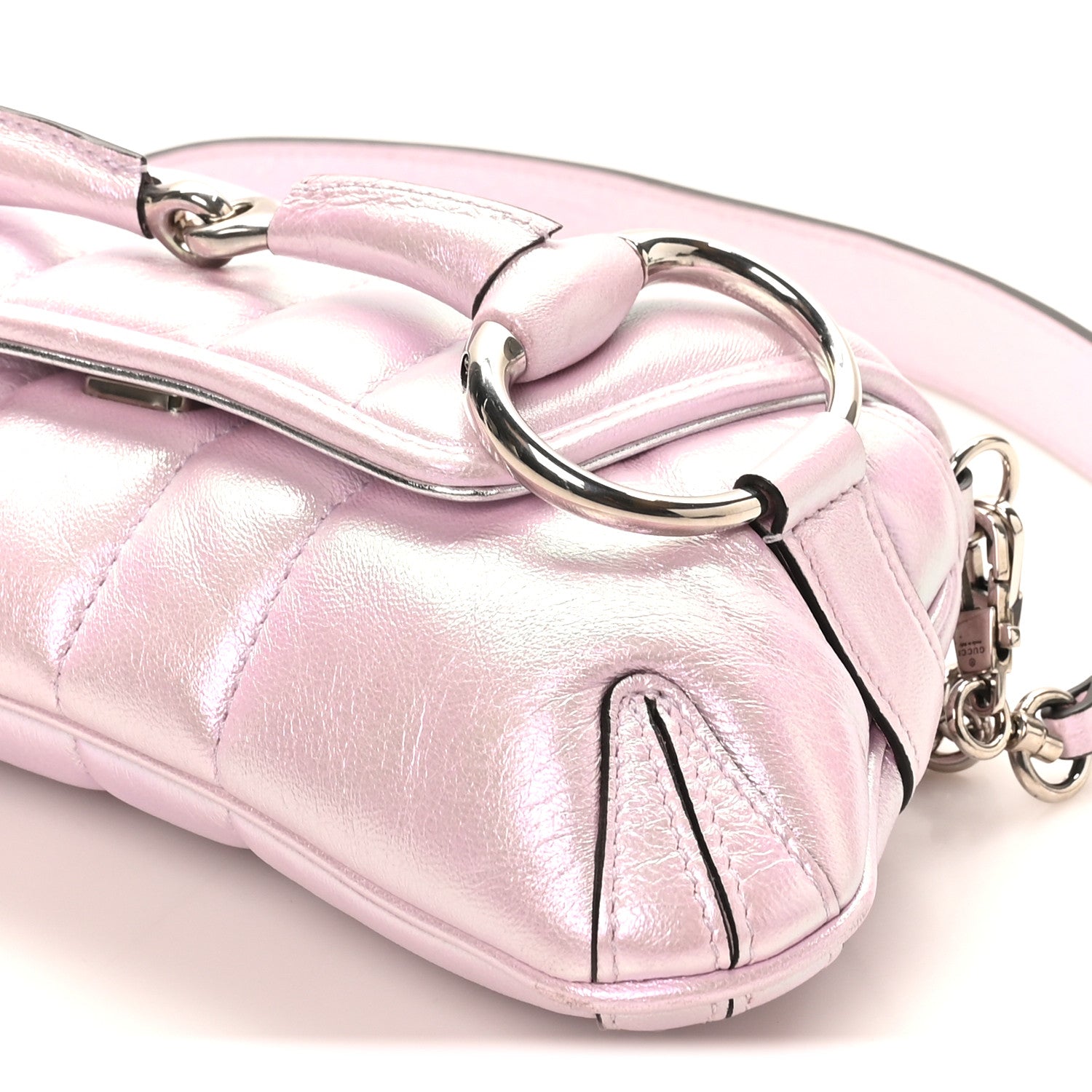 Gucci Iridescent Nappa Vertical Matelasse Small Maxi Horsebit Chain Shoulder Bag Escape Pink 10 of 10