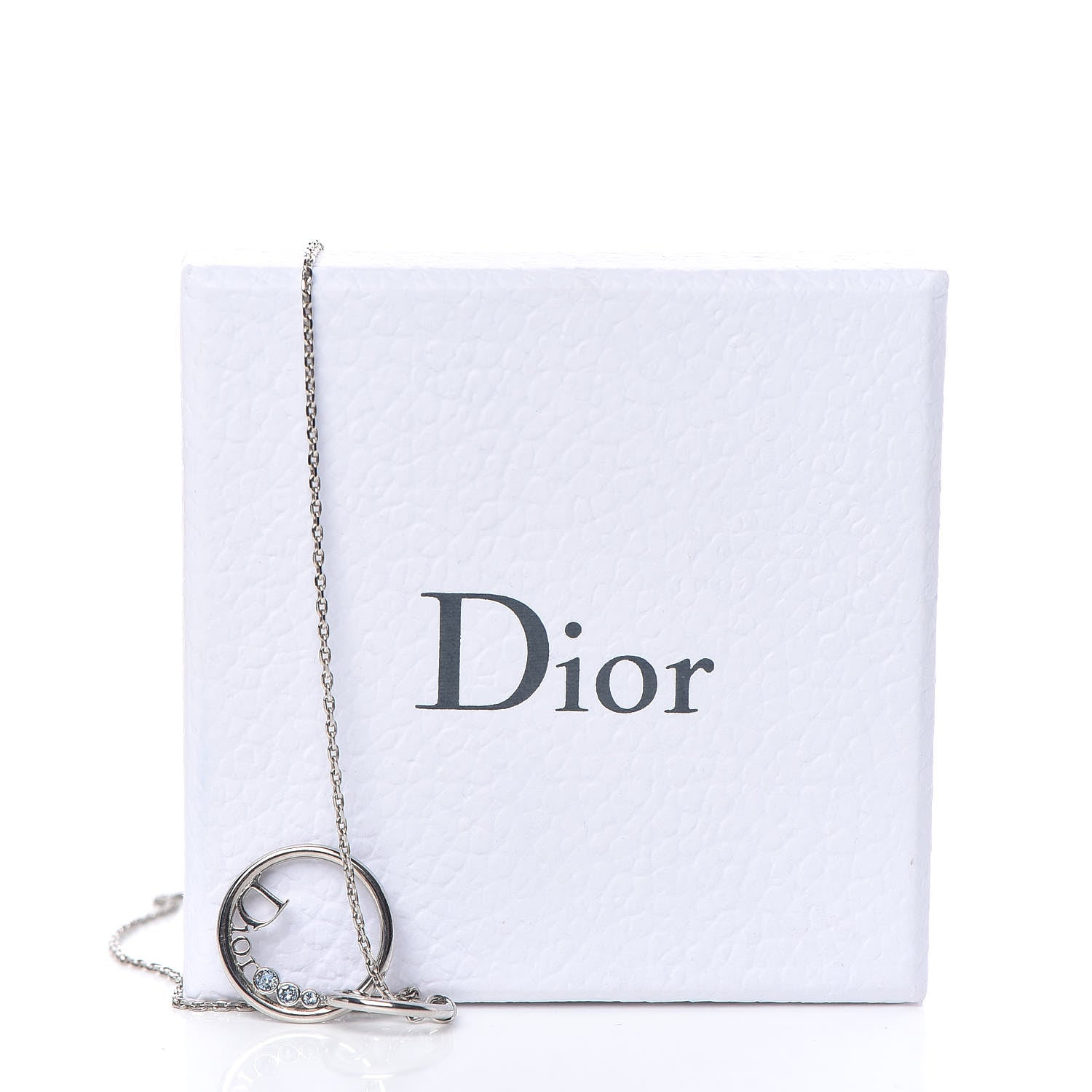 Christian Dior Metal Round Logo Crystal Necklace Silver 6 of 6