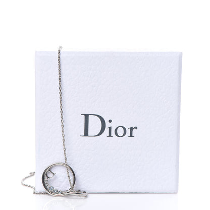 Christian Dior Metal Round Logo Crystal Necklace Silver 6 of 6