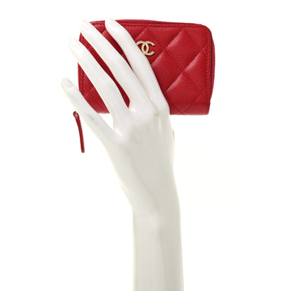 Chanel Caviar Quilted Zip Coin Purse Red 2 of 7