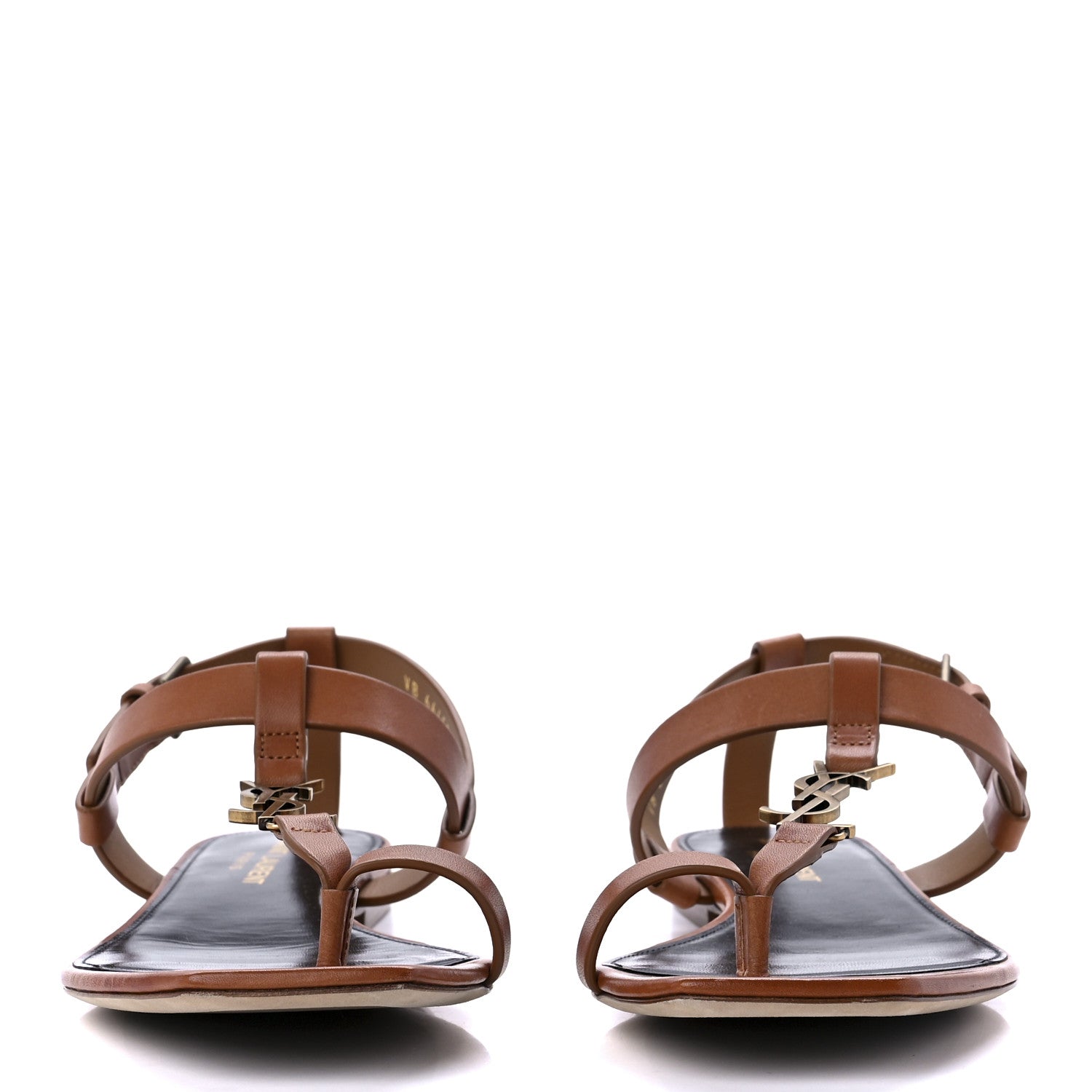 Saint Laurent Calfskin Cassandra Monogram Sandals 37.5 Tan 2 of 9