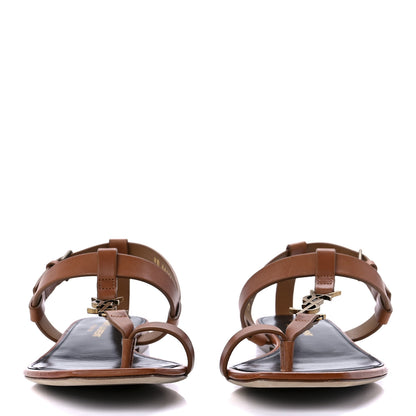 Saint Laurent Calfskin Cassandra Monogram Sandals 37.5 Tan 2 of 9