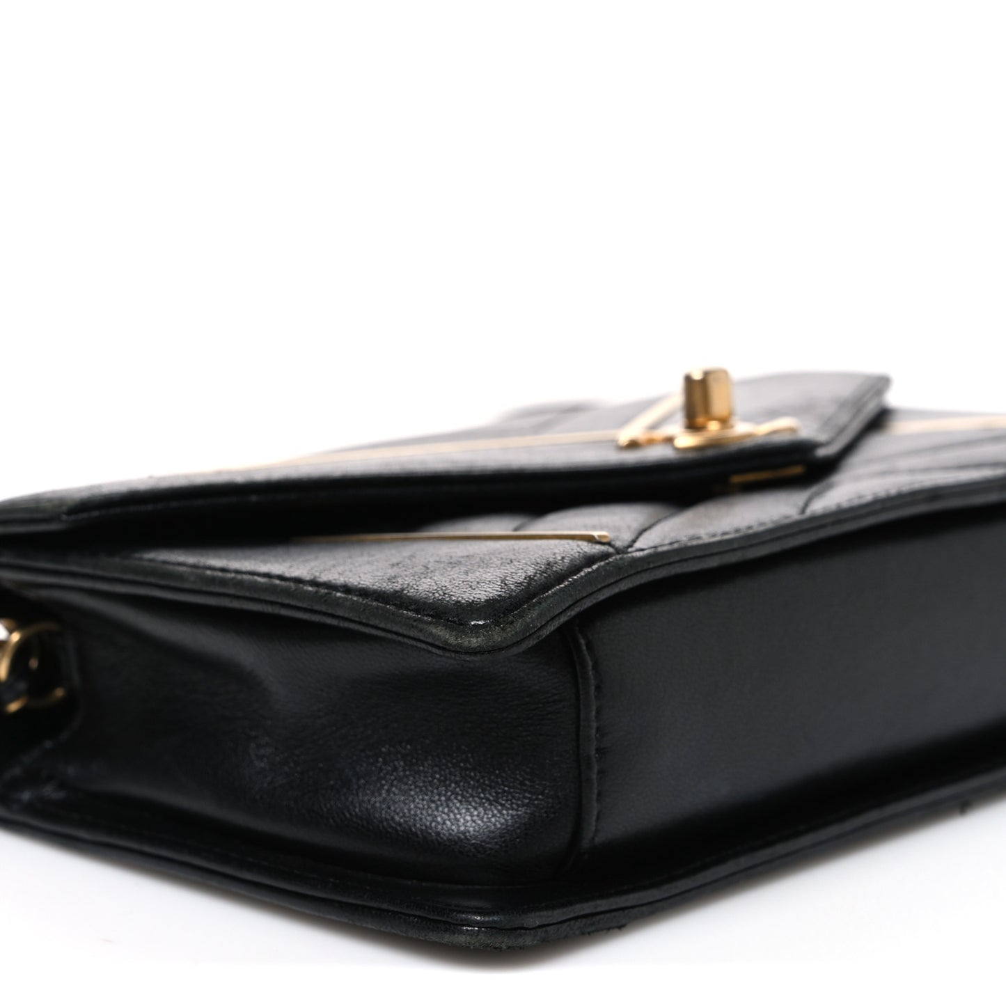 Lambskin Reversed Chevron Quilted Flap Black