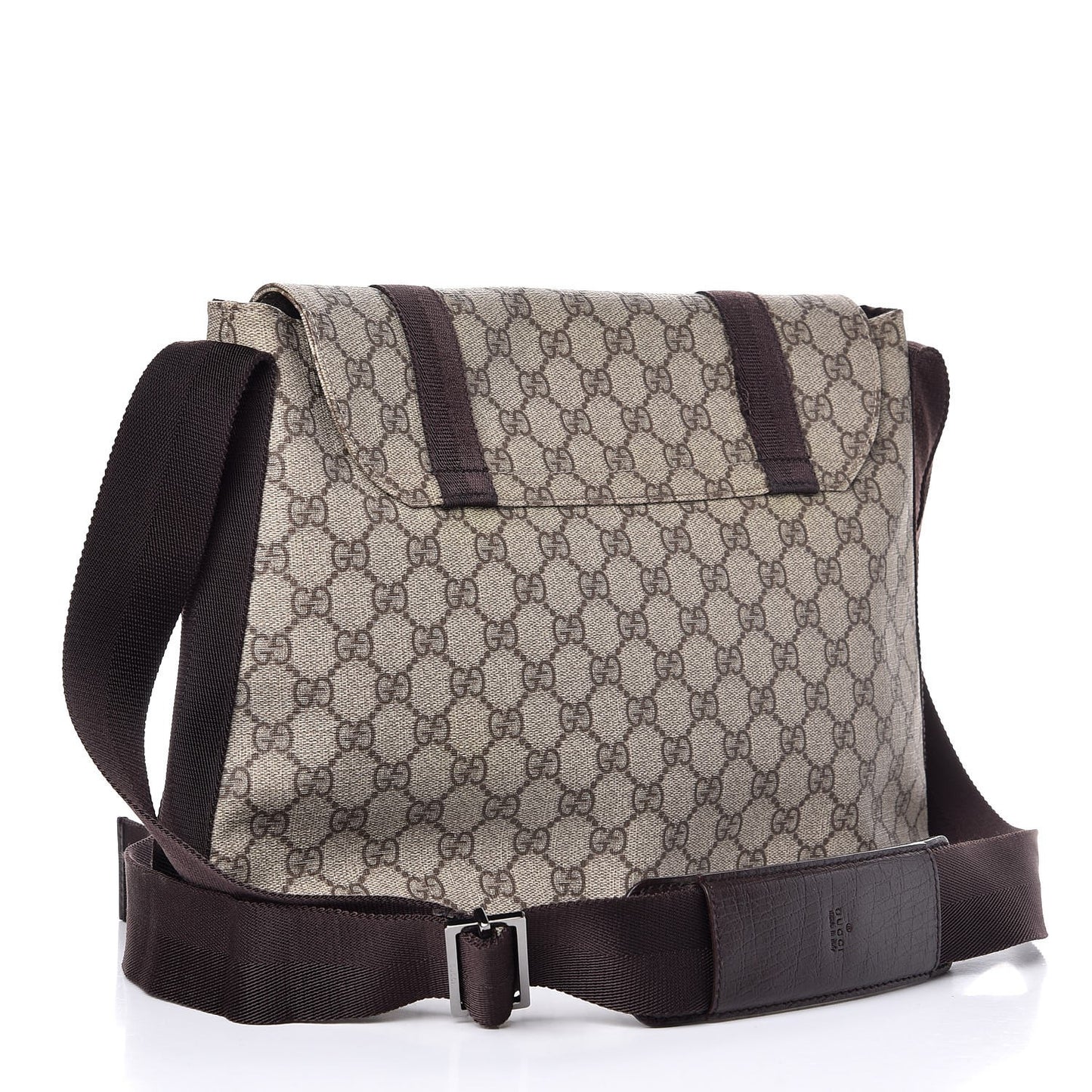 GG Plus Monogram Large Double Buckle Flap Messenger Bag Beige Dark Brown