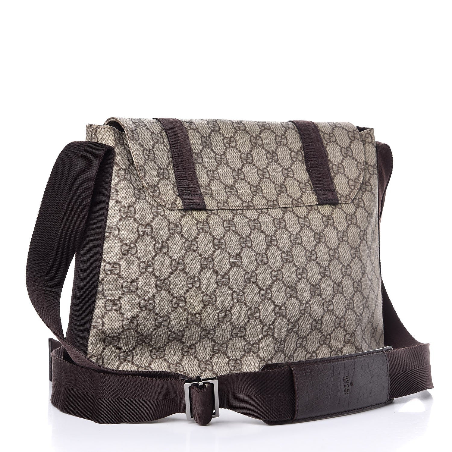 Gucci GG Plus Monogram Large Double Buckle Flap Messenger Bag Beige Dark Brown 3 of 13