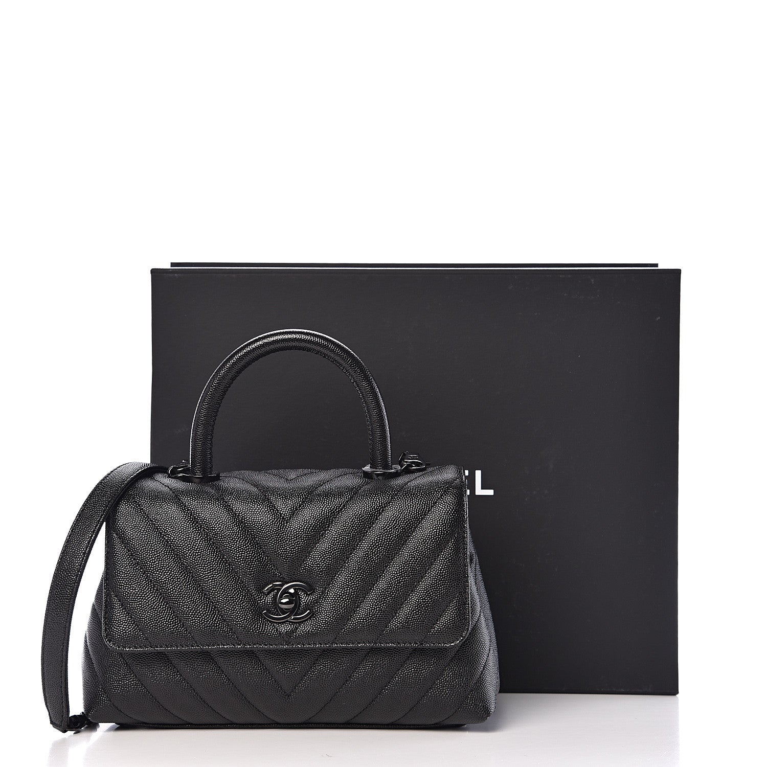 Chanel Caviar Chevron Quilted Mini Coco Handle Flap So Black 10 of 10