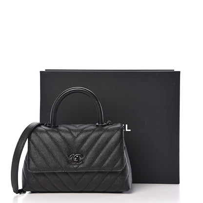 Chanel Caviar Chevron Quilted Mini Coco Handle Flap So Black 10 of 10