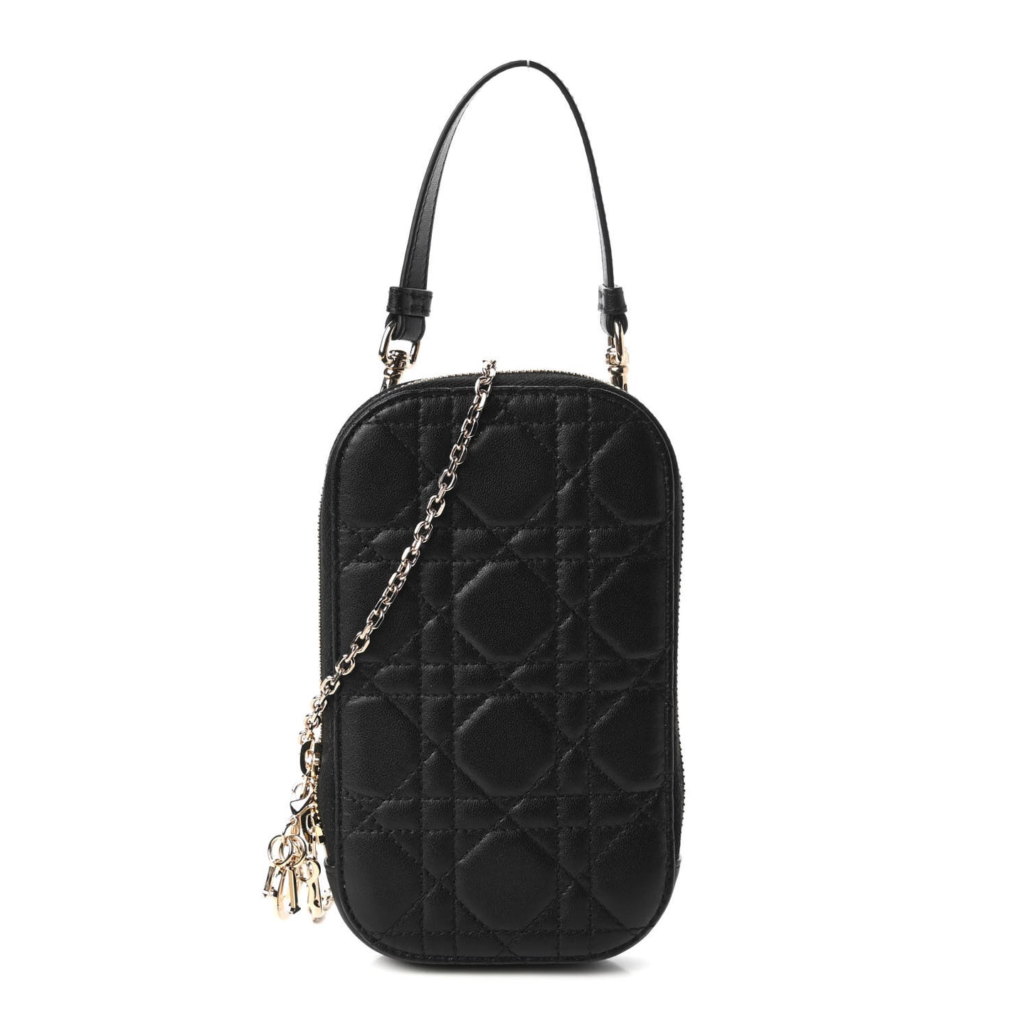 Lambskin Cannage Lady Dior Phone Holder Black