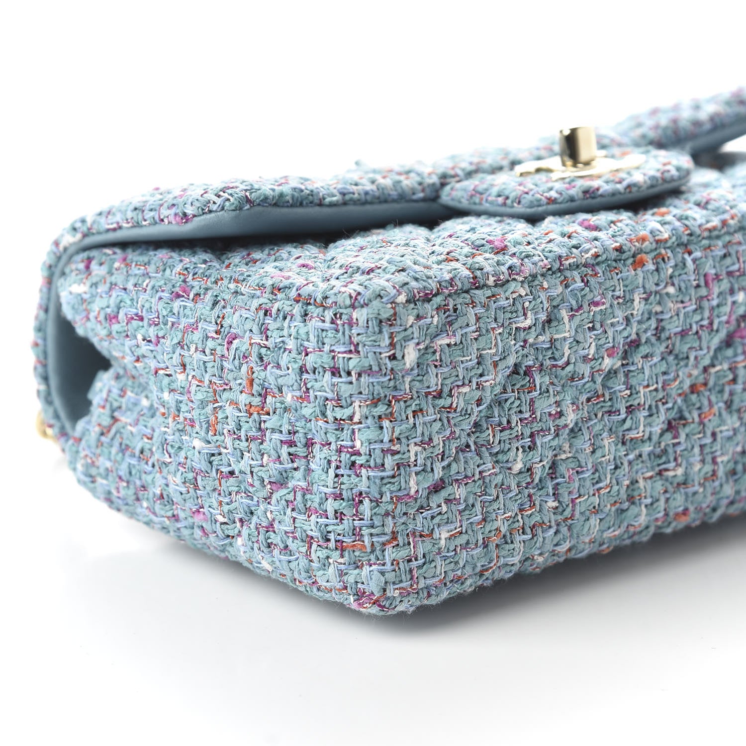 Chanel Tweed Quilted Mini Rectangular Flap Turquoise Purple White Red 6 of 10