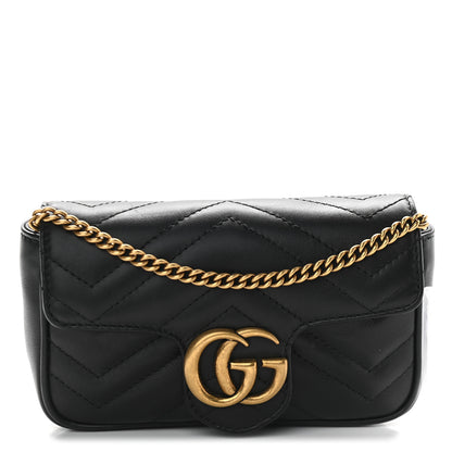 Gucci Calfskin Matelasse Super Mini GG Marmont Shoulder Bag Black 1 of 9
