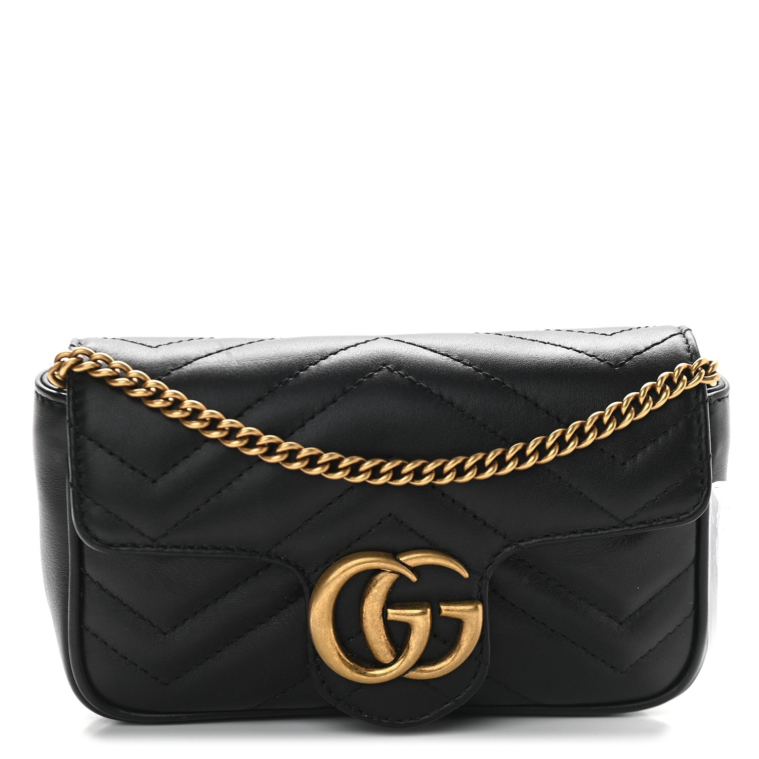 Gucci Calfskin Matelasse Super Mini GG Marmont Shoulder Bag Black 1 of 9