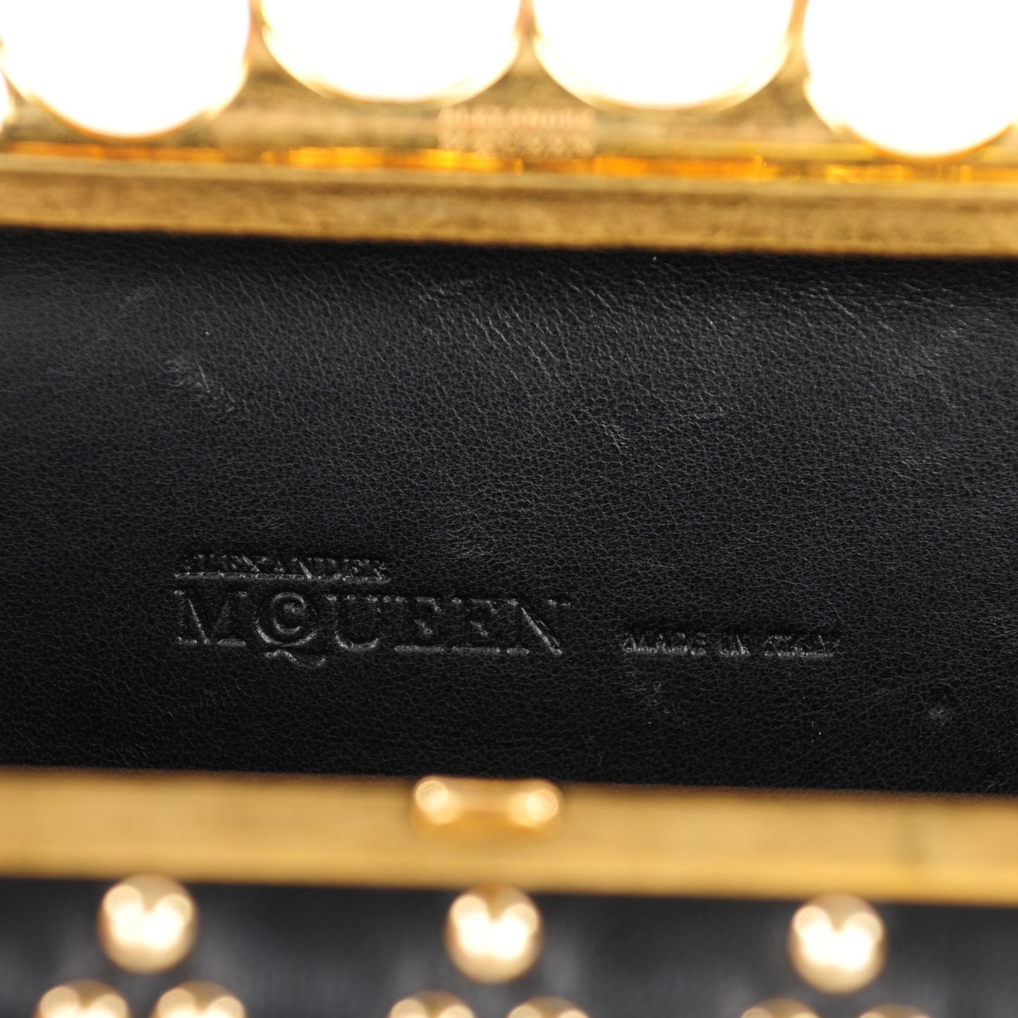 Nappa Studded Long Skull Knuckle Box Clutch Black