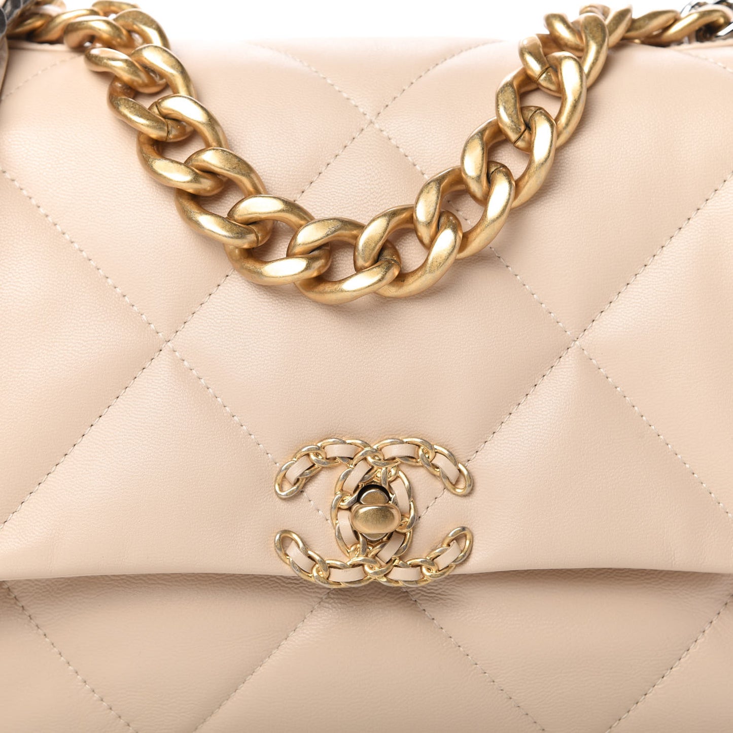 Goatskin Quilted Large Chanel 19 Flap Beige